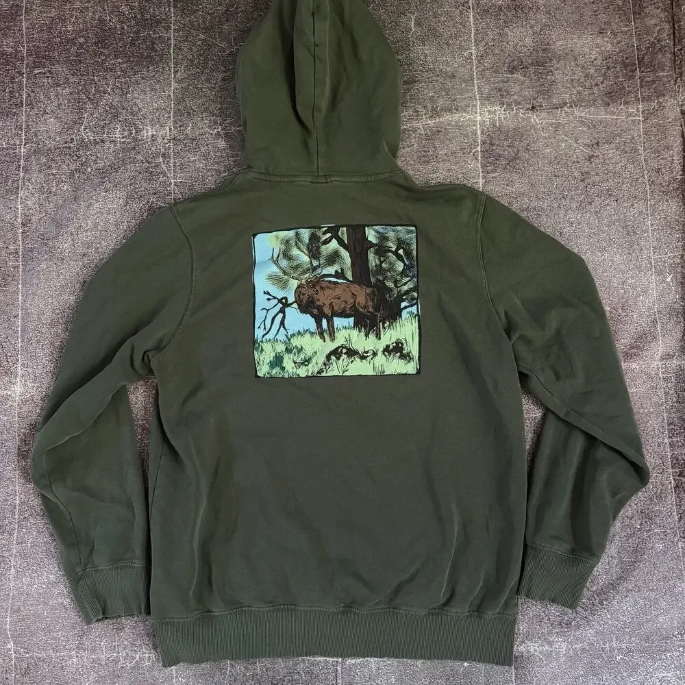 Men's The North Face Forest Green Elk Box Logo Pullover Hoodie Sweatshirt Sz L